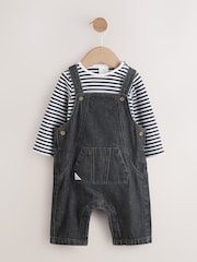 Gris antracita - Conjunto de peto de denim y bodi de bebé (0meses -2años) - Imagen 1 de 9