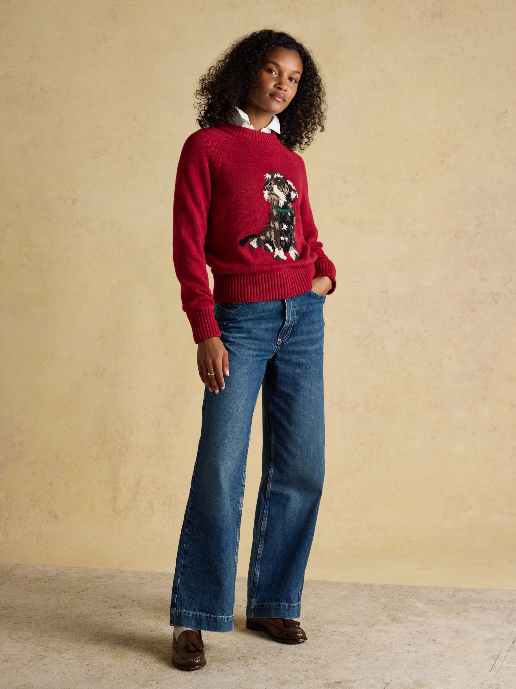 Buy Joules Intarsia Red Dachshund Dog Cotton Blend Regular Fit