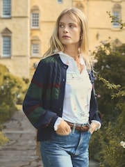 Joules Rafferty Striped Cable Knit Cardigan - Image 1 of 2