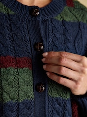 Joules Rafferty Navy & Green Striped Cable Knit Cardigan - Image 9 of 11