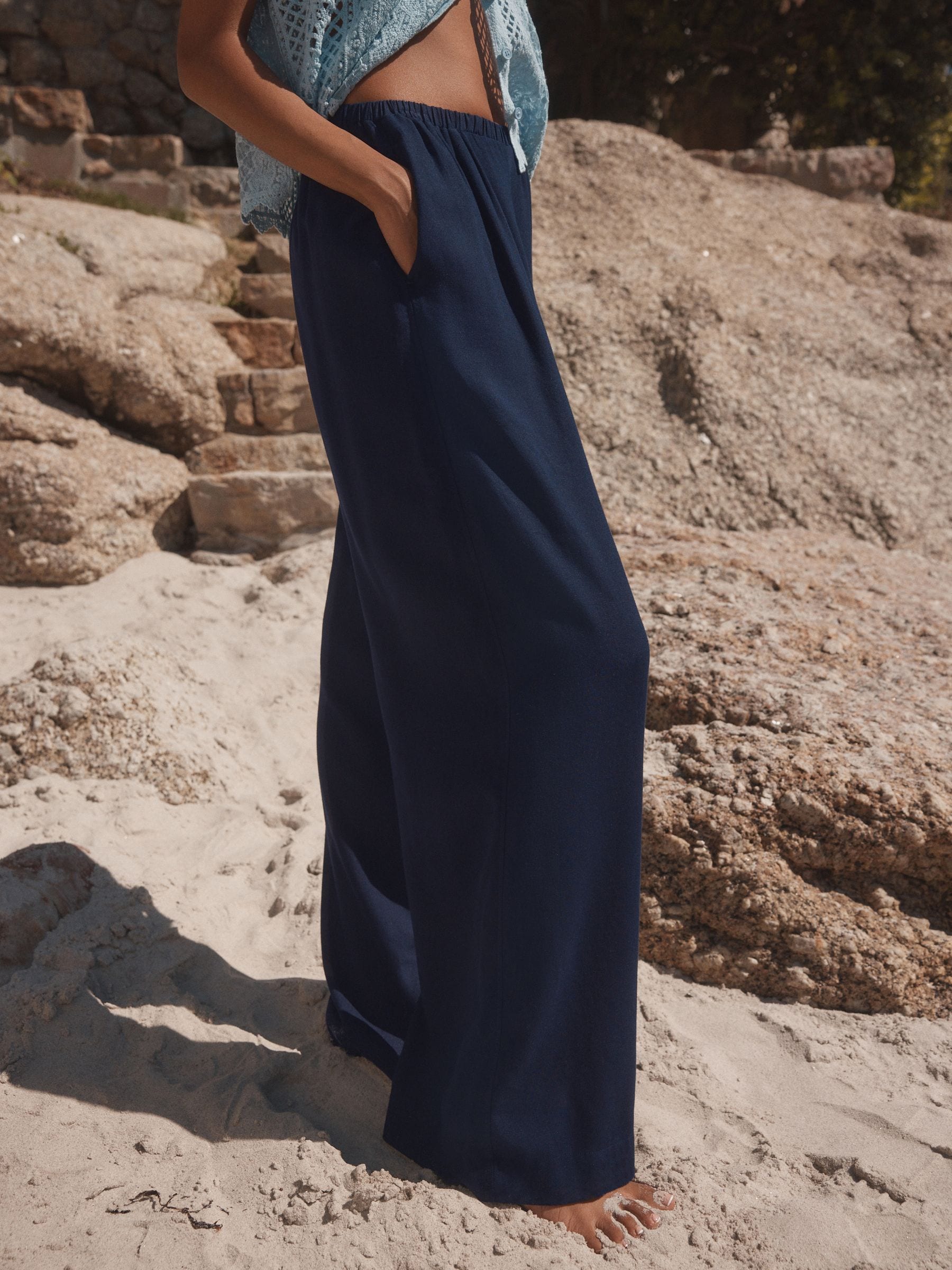 Buy Navy Blue Wide Leg Trousers with Linen from Next USA