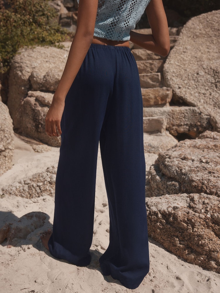 navy blue wide leg dress pants Pantaln Heidi Wide Leg Trouser - Azul Marino