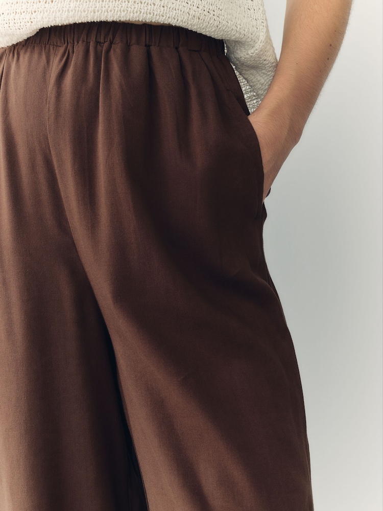 Chocolate Brown Wide Leg Trousers with Linen - Image 4 of 8