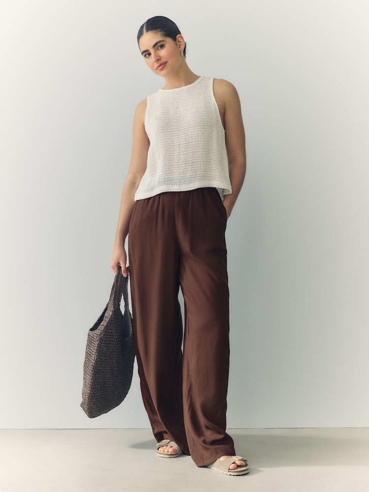 Chocolate Brown Wide Leg Trousers with Linen - Image 5 of 8