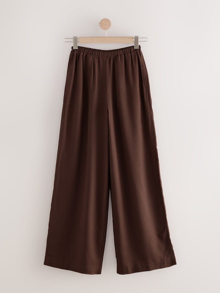 Chocolate Brown Wide Leg Trousers with Linen - Image 6 of 8