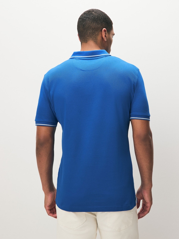 GANT Blue Tipped Collar Pique 100% Cotton Polo Shirt - Image 2 of 7 GANT Blue Tipped Collar Pique 100% Cotton Polo Shirt - Image 2 of 7