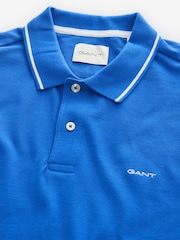 GANT Blue Tipped Collar Pique 100% Cotton Polo Shirt - Image 6 of 7