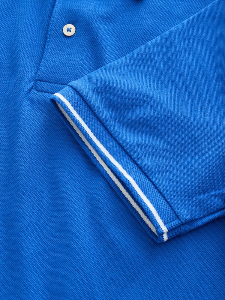 GANT Blue Tipped Collar Pique 100% Cotton Polo Shirt - Image 7 of 7