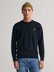 GANT Blue Classic Crew Neck 100% Cotton Jumper - Image 1 of 8