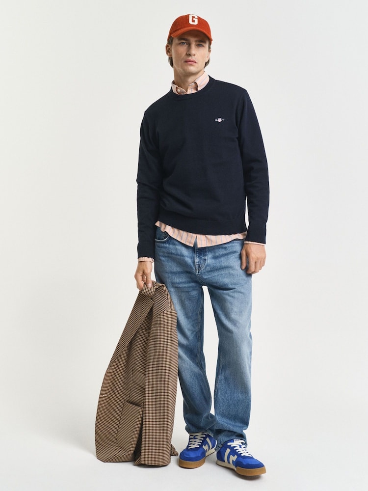 GANT Blue Classic Crew Neck 100% Cotton Jumper - Image 1 of 4 GANT Blue Classic Crew Neck 100% Cotton Jumper - Image 1 of 4