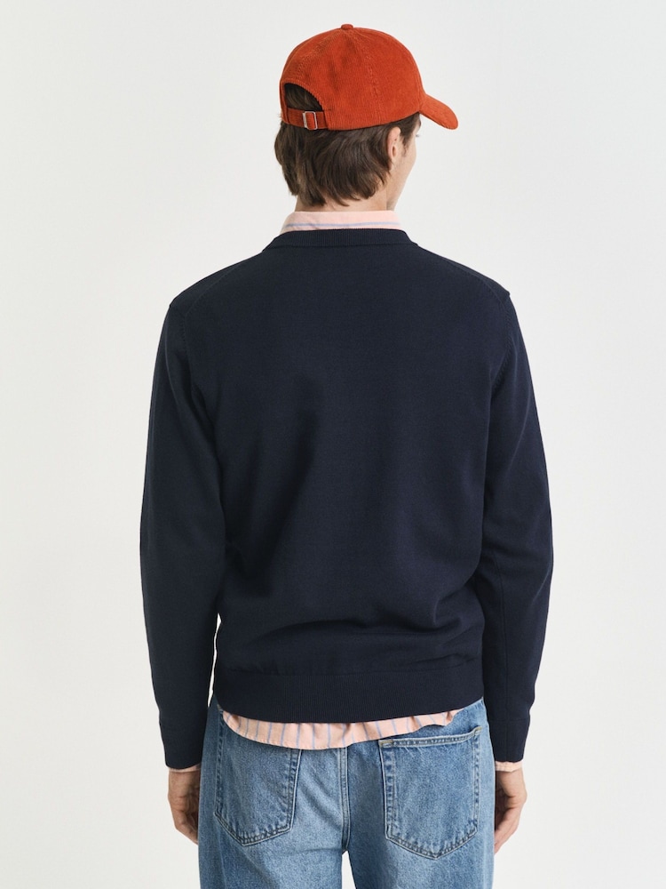 GANT Blue Classic Crew Neck 100% Cotton Jumper - Image 2 of 4 GANT Blue Classic Crew Neck 100% Cotton Jumper - Image 2 of 4