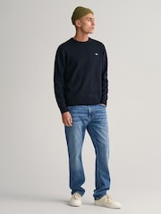 GANT Blue Classic Crew Neck 100% Cotton Jumper - Image 4 of 8