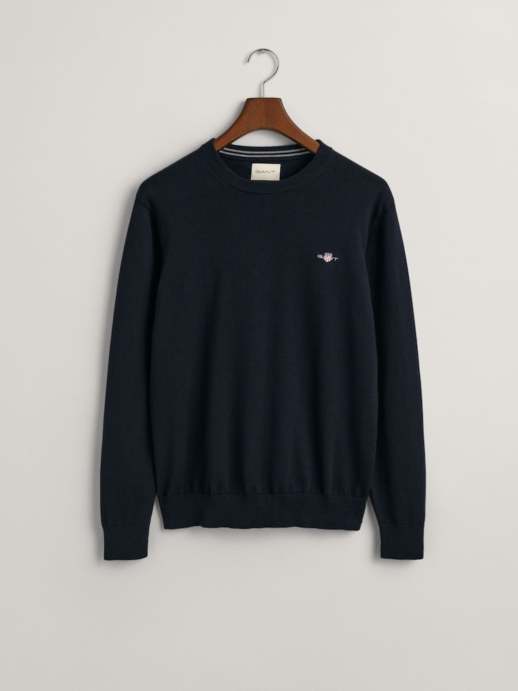 GANT Blue Classic Crew Neck 100% Cotton Jumper - Image 4 of 4
