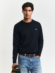 GANT Blue Classic Crew Neck 100% Cotton Jumper - Image 5 of 8