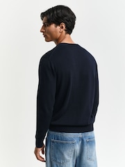 GANT Blue Classic Crew Neck 100% Cotton Jumper - Image 6 of 8