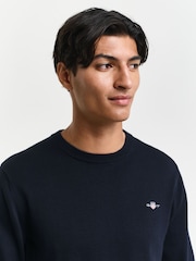 GANT Blue Classic Crew Neck 100% Cotton Jumper - Image 7 of 8
