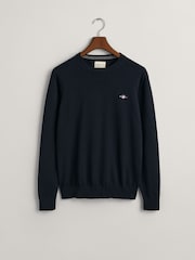 GANT Blue Classic Crew Neck 100% Cotton Jumper - Image 8 of 8