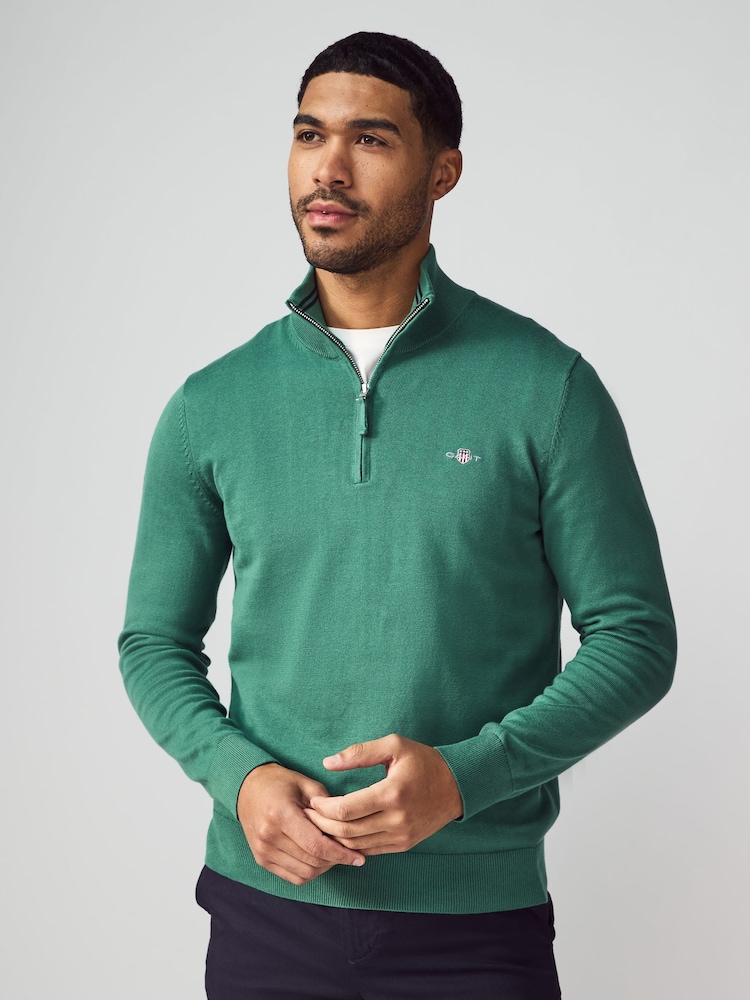 GANT Green Classic Half Zip 100% Cotton Jumper - Image 1 of 5