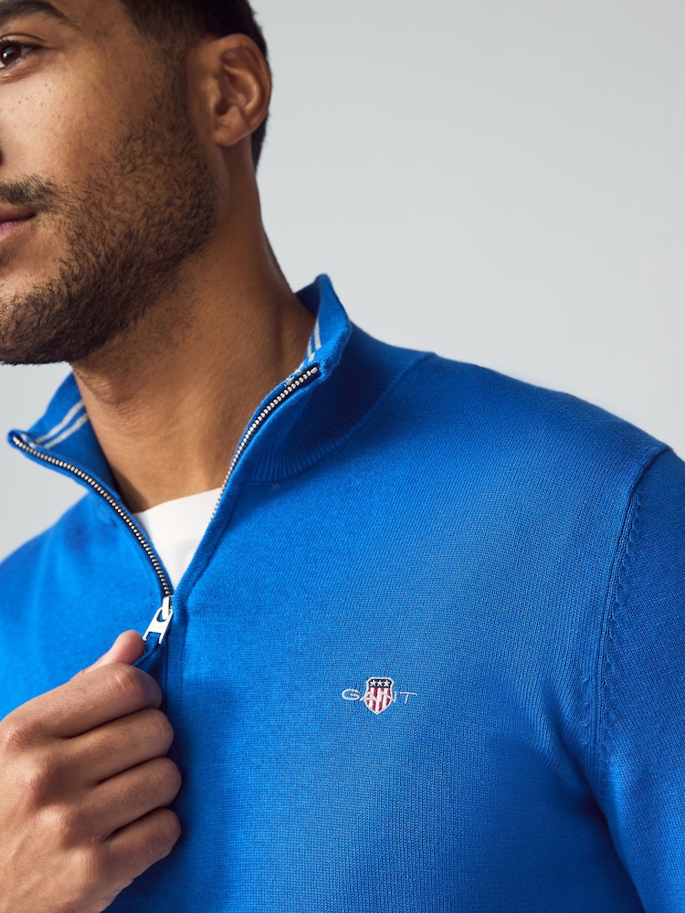 GANT Blue Classic Half Zip 100% Cotton Jumper - Image 3 of 3