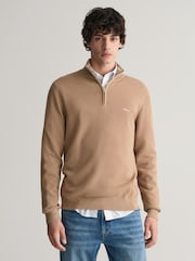 GANT Khaki Green Classic Half Zip 100% Cotton  Jumper - Image 1 of 5