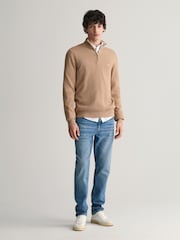 GANT Khaki Green Classic Half Zip 100% Cotton  Jumper - Image 3 of 5