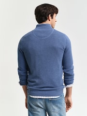 Синий - GANT Classic Half Zip 100% Cotton Jumper - Image 2 of 5