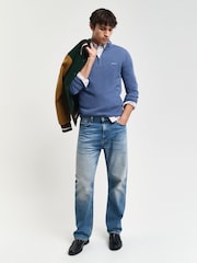 Синий - GANT Classic Half Zip 100% Cotton Jumper - Image 3 of 5