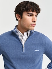 Синий - GANT Classic Half Zip 100% Cotton Jumper - Image 4 of 5