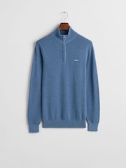 Синий - GANT Classic Half Zip 100% Cotton Jumper - Image 5 of 5