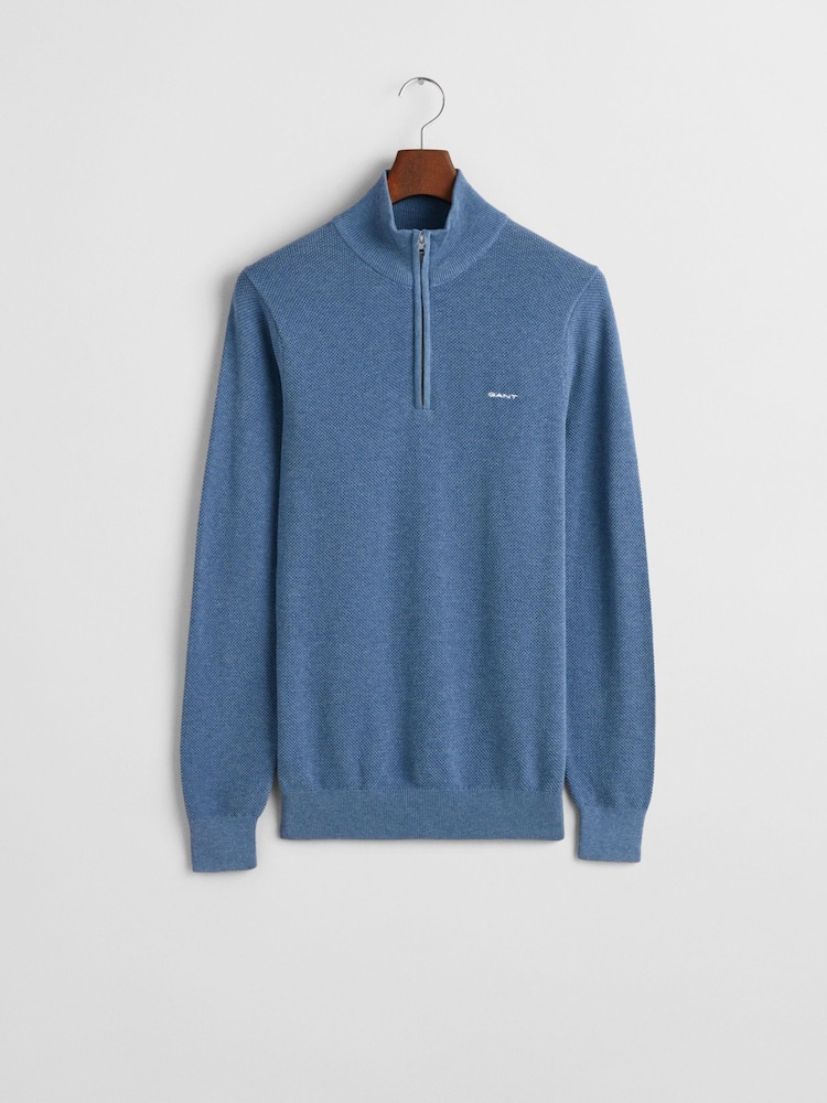 Синий - GANT Classic Half Zip 100% Cotton Jumper - Image 5 of 5