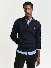 GANT Blue Cable Half Zip 100% Cotton Jumper - Image 1 of 5