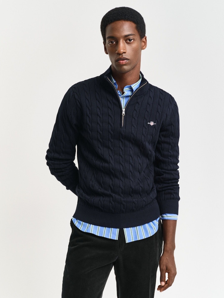 GANT Blue Cable Half Zip 100% Cotton Jumper - Image 1 of 5