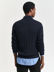 GANT Blue Cable Half Zip 100% Cotton Jumper - Image 2 of 5