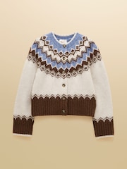 Joules Fairisle Yoke Cream & Brown Knitted Cardigan - Image 11 of 11
