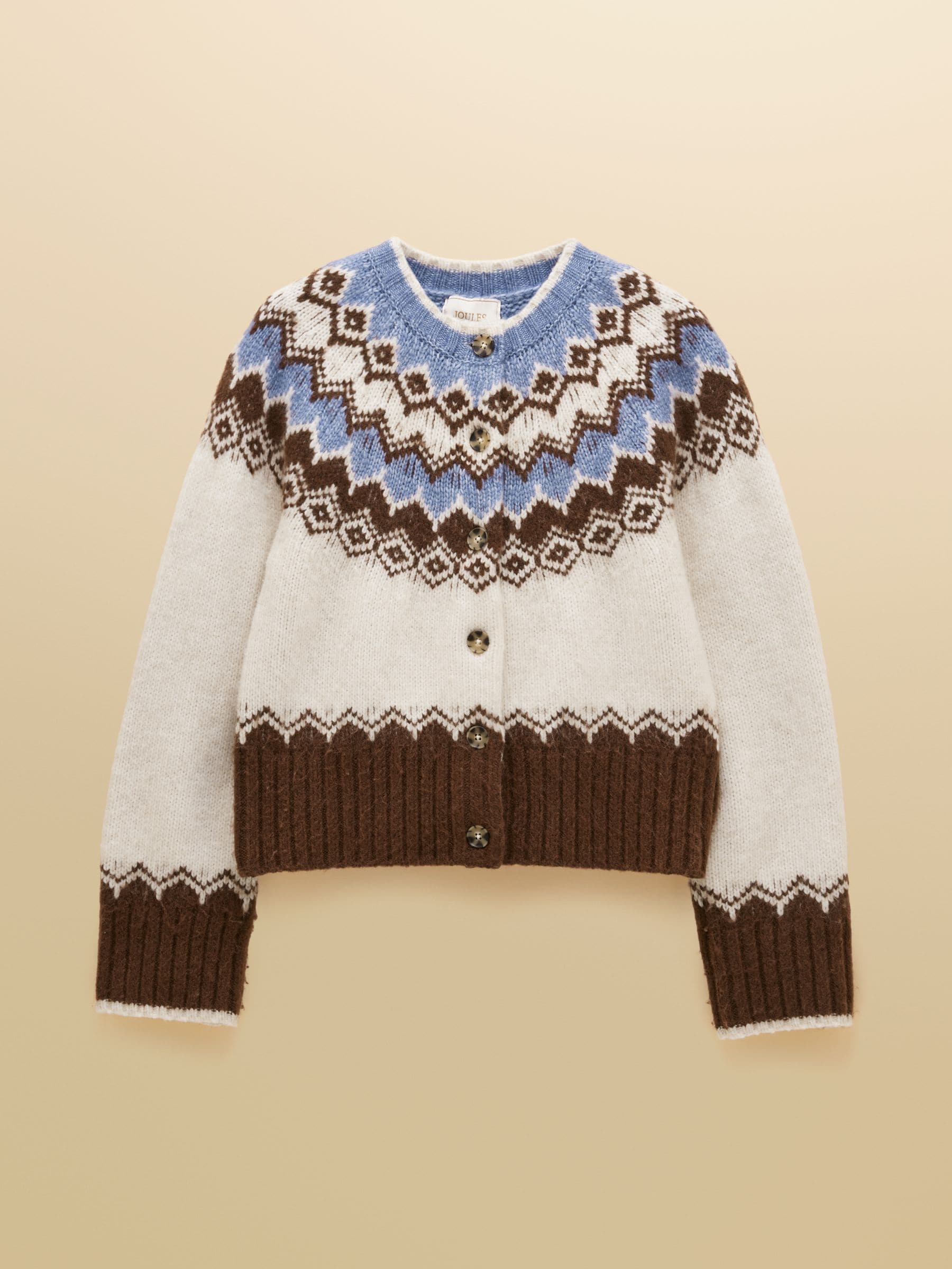 Buy Joules Fairisle Yoke Cream & Brown Knitted Cardigan from Next USA