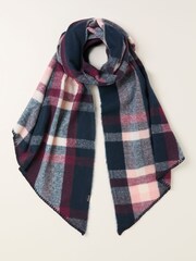 FatFace Navy Check Scarf - Image 1 of 2