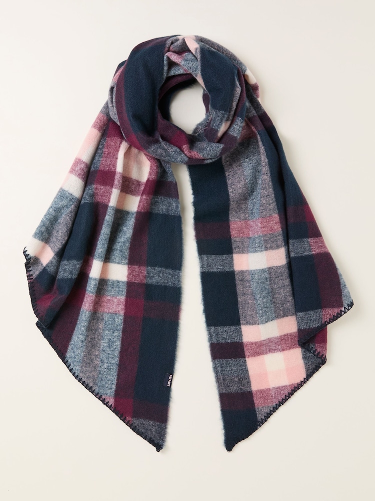 FatFace Navy Check Scarf - Image 1 of 2