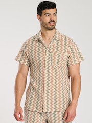 South Beach Red 100% Cotton Crochet Zig Zag Stripe Short Sleeve Shirt - Image 1 of 1