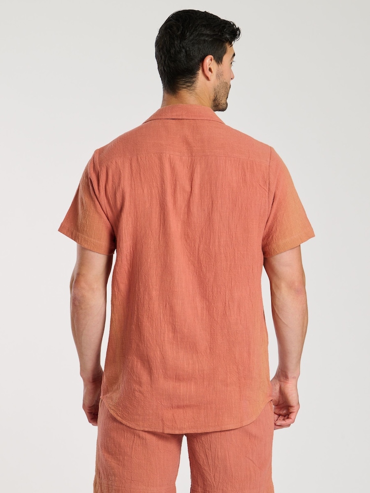 South Beach Rust Marl 100% Cotton Short Sleeve Shirt - Image 3 of 4