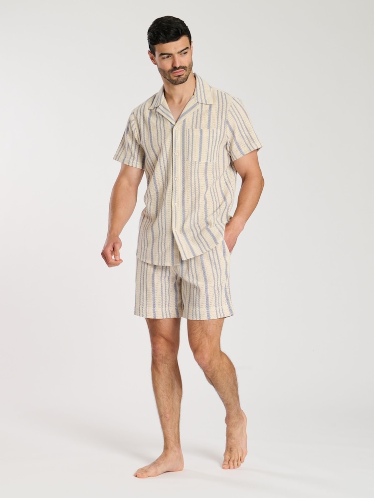 South Beach Blue Crochet Stripe 100% Cotton Shorts - Image 2 of 5