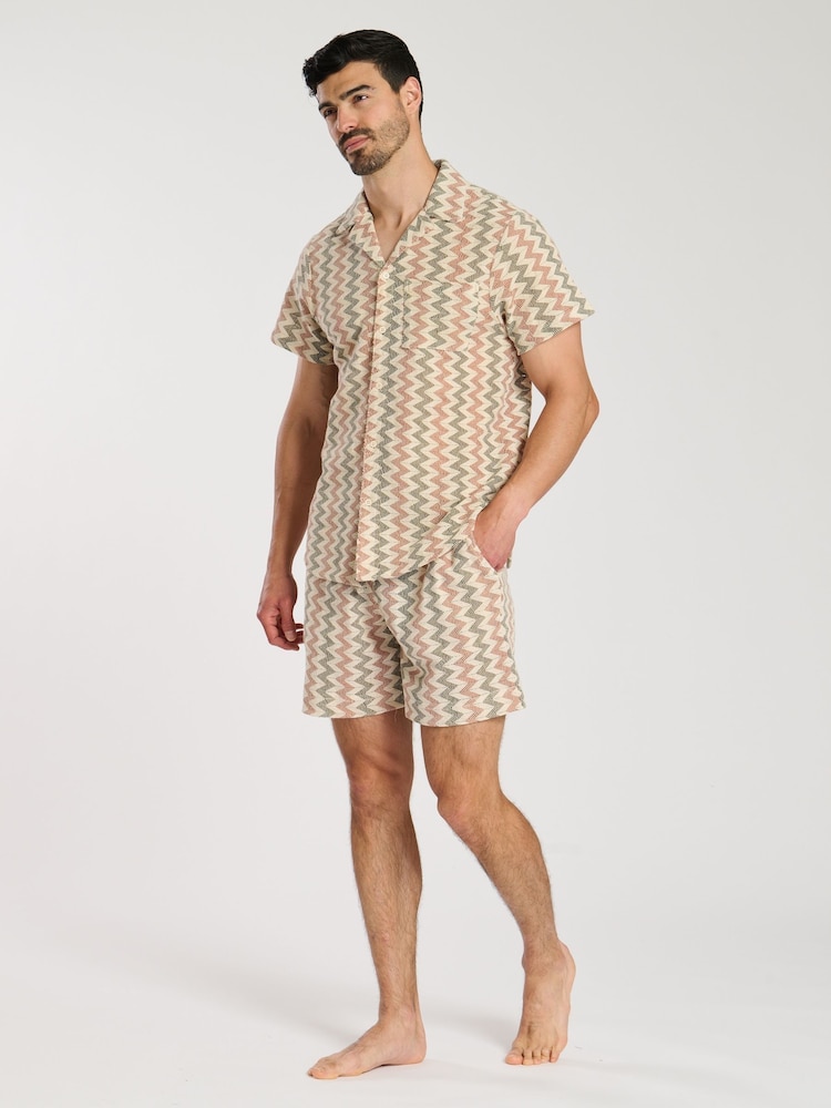 South Beach Red Crochet Zig Zag Stripe 100% Cotton Shorts - Image 2 of 4