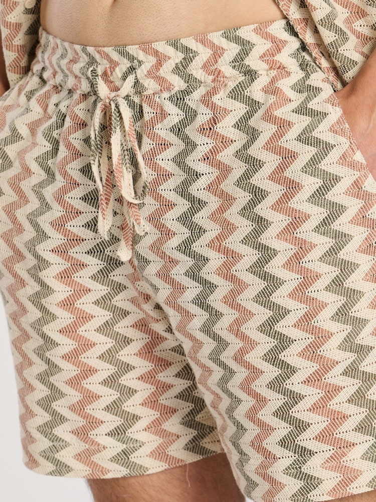 South Beach Red Crochet Zig Zag Stripe 100% Cotton Shorts - Image 4 of 4