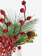 Red Winter Berry Artificial Bouquet and Glass Vase - Image 2 of 3