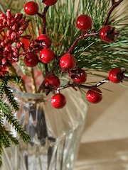 Red Winter Berry Artificial Bouquet and Glass Vase - Image 3 of 3