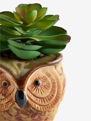 Green Artificial Succulent in Ceramic Owl Pot - Image 4 of 4