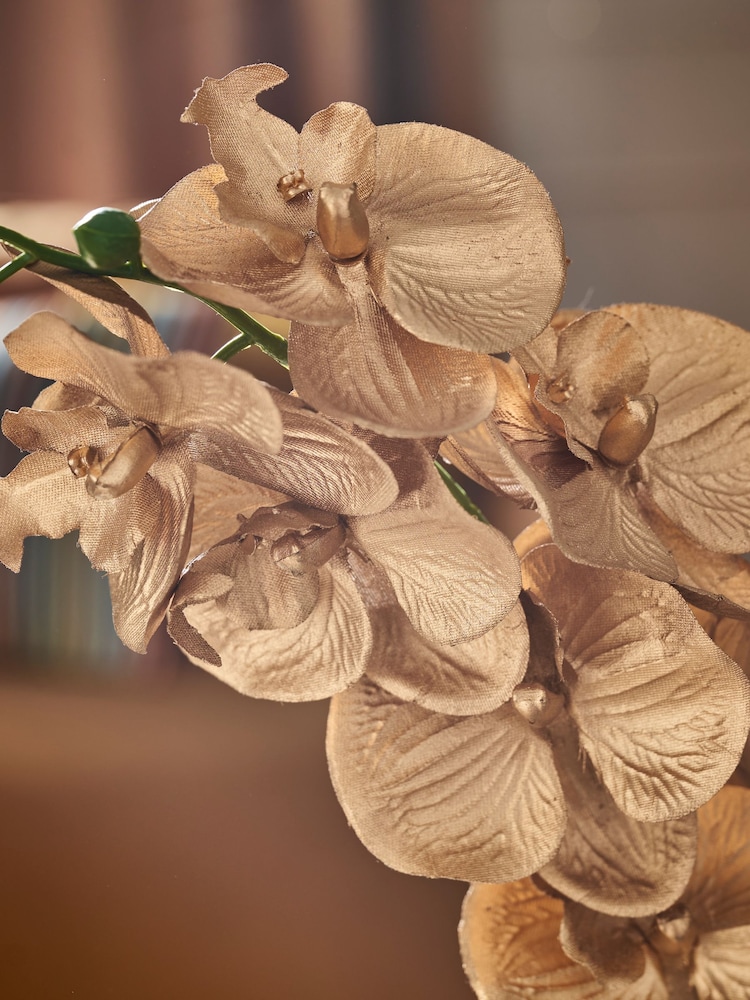 Gold Artificial Orchid Ribbed Vase - Image 2 of 3