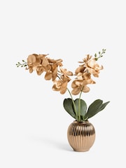 Gold Artificial Orchid Ribbed Vase - Image 3 of 3