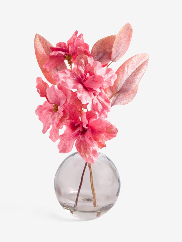 Metallic Pink Artificial Azalea In Glass Vase - Image 1 of 1 Metallic Pink Artificial Azalea In Glass Vase - Image 1 of 1