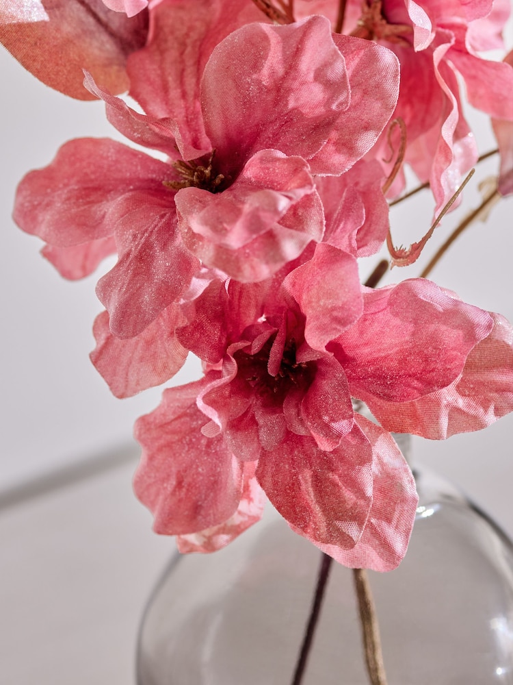 Metallic Pink Artificial Azalea In Glass Vase - Image 2 of 5