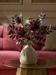 Red/Purple Artificial Dark Floral Arrangement in Ceramic Vase - Image 1 of 4